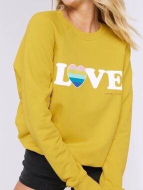 Spiritual Gangster Love Rainbow Heart Sweatshirt Yellow Crewneck Small